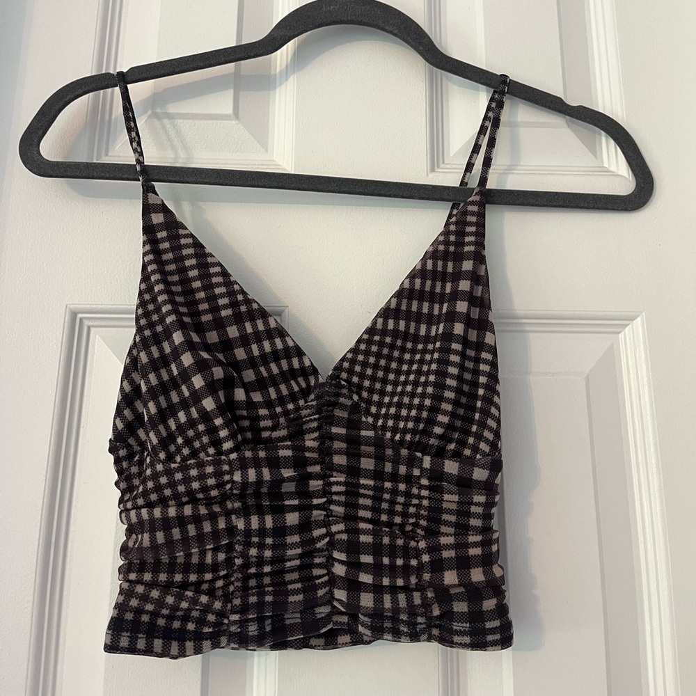 urban outfitters cute baby blue and white checkered tank top